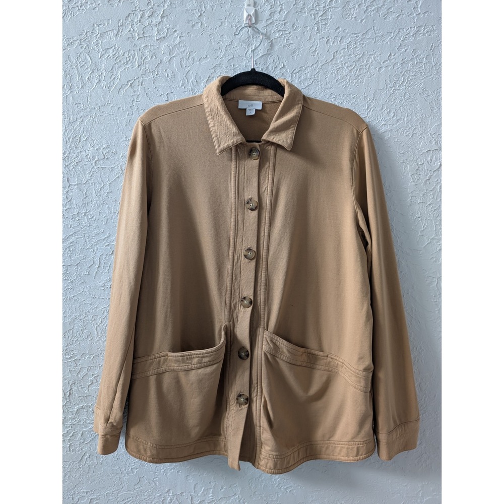 J.Jill Chore Coat Women M Petite Cotton Spandex Tan Camel Button|Modern Utility